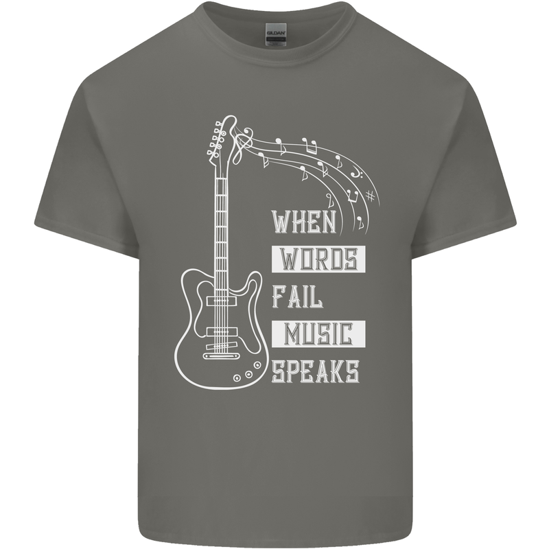 When Words Fail Music Speaks Guitar Kids T-Shirt Childrens Charcoal