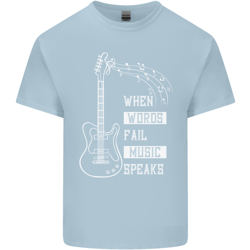 When Words Fail Music Speaks Guitar Kids T-Shirt Childrens Light Blue