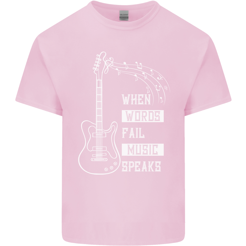 When Words Fail Music Speaks Guitar Kids T-Shirt Childrens Light Pink