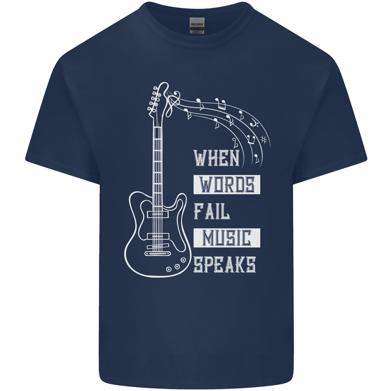 When Words Fail Music Speaks Guitar Kids T-Shirt Childrens Navy Blue