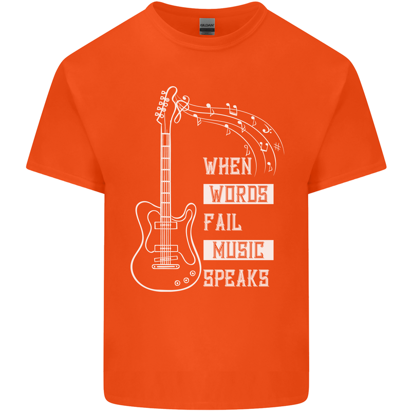 When Words Fail Music Speaks Guitar Kids T-Shirt Childrens Orange