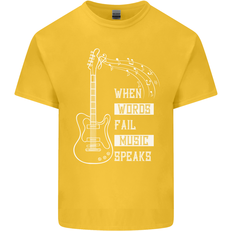 When Words Fail Music Speaks Guitar Kids T-Shirt Childrens Yellow