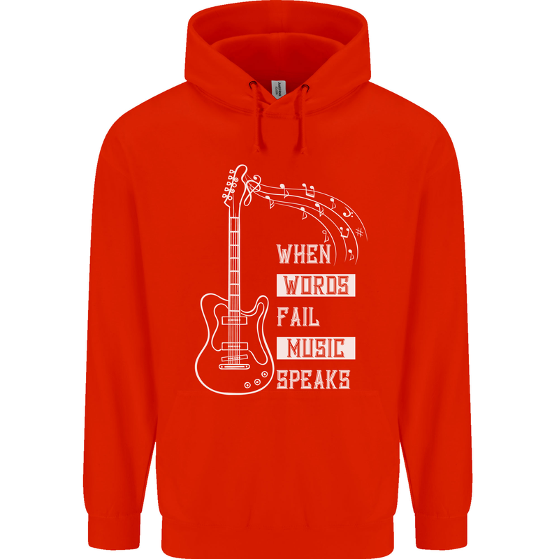 When Words Fail Music Speaks Guitar Mens 80% Cotton Hoodie Bright Red