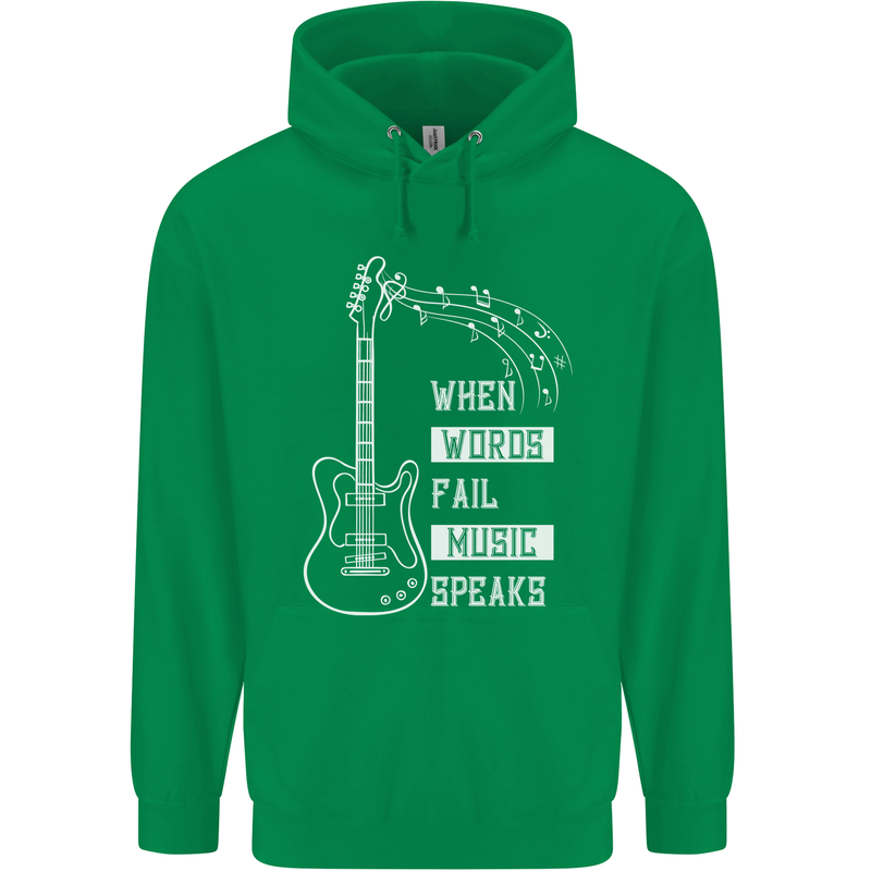 When Words Fail Music Speaks Guitar Mens 80% Cotton Hoodie Irish Green