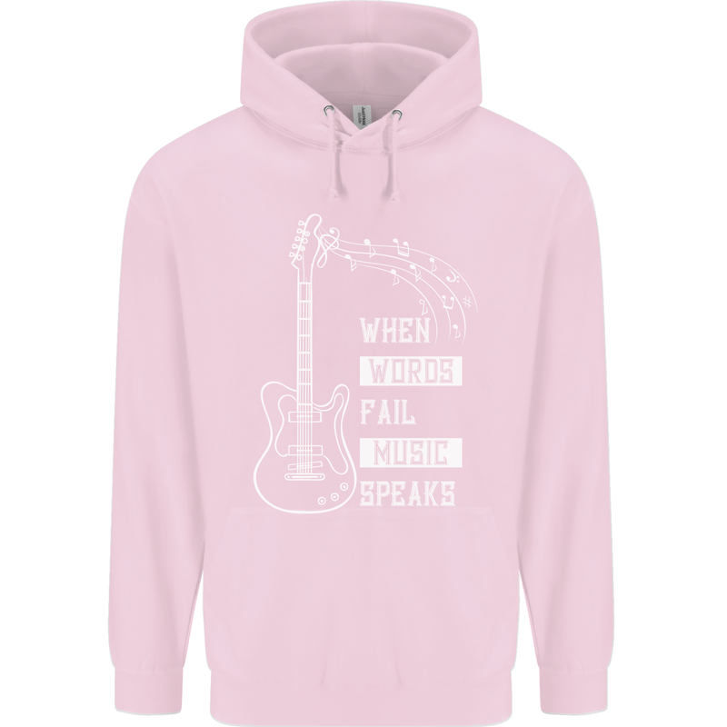When Words Fail Music Speaks Guitar Mens 80% Cotton Hoodie Light Pink