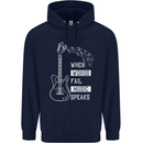 When Words Fail Music Speaks Guitar Mens 80% Cotton Hoodie Navy Blue