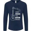 When Words Fail Music Speaks Guitar Mens Long Sleeve T-Shirt Navy Blue
