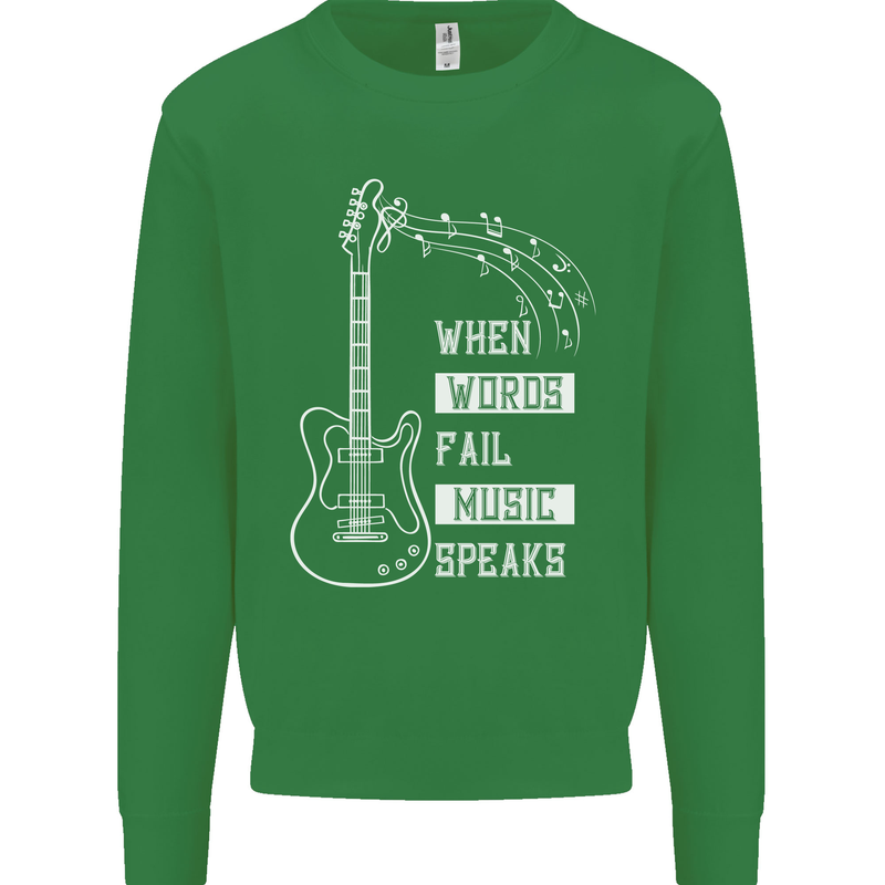 When Words Fail Music Speaks Guitar Mens Sweatshirt Jumper Irish Green