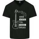 When Words Fail Music Speaks Guitar Mens V-Neck Cotton T-Shirt Black