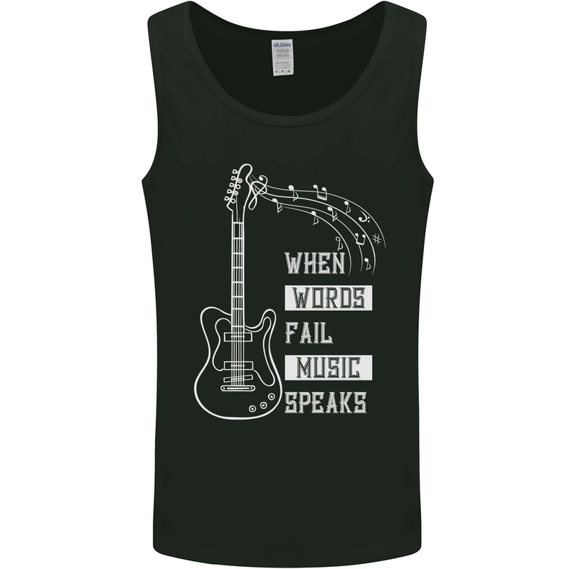 When Words Fail Music Speaks Guitar Mens Vest Tank Top Black