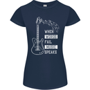 When Words Fail Music Speaks Guitar Womens Petite Cut T-Shirt Navy Blue