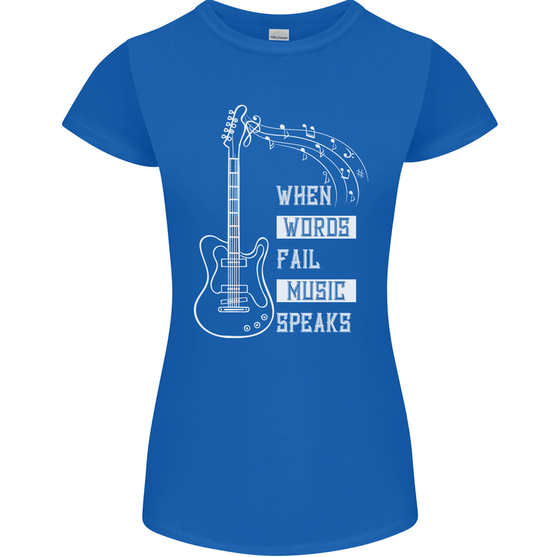 When Words Fail Music Speaks Guitar Womens Petite Cut T-Shirt Royal Blue
