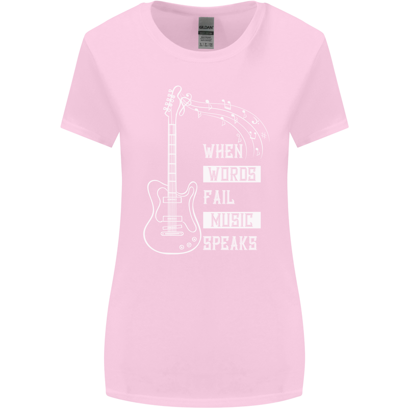 When Words Fail Music Speaks Guitar Womens Wider Cut T-Shirt Light Pink
