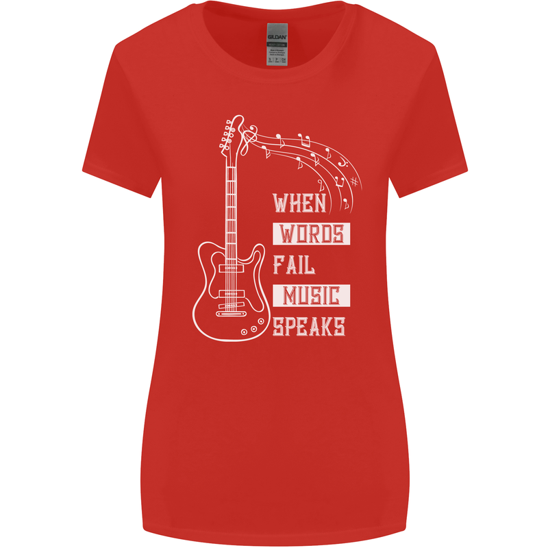 When Words Fail Music Speaks Guitar Womens Wider Cut T-Shirt Red