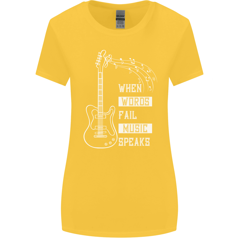 When Words Fail Music Speaks Guitar Womens Wider Cut T-Shirt Yellow