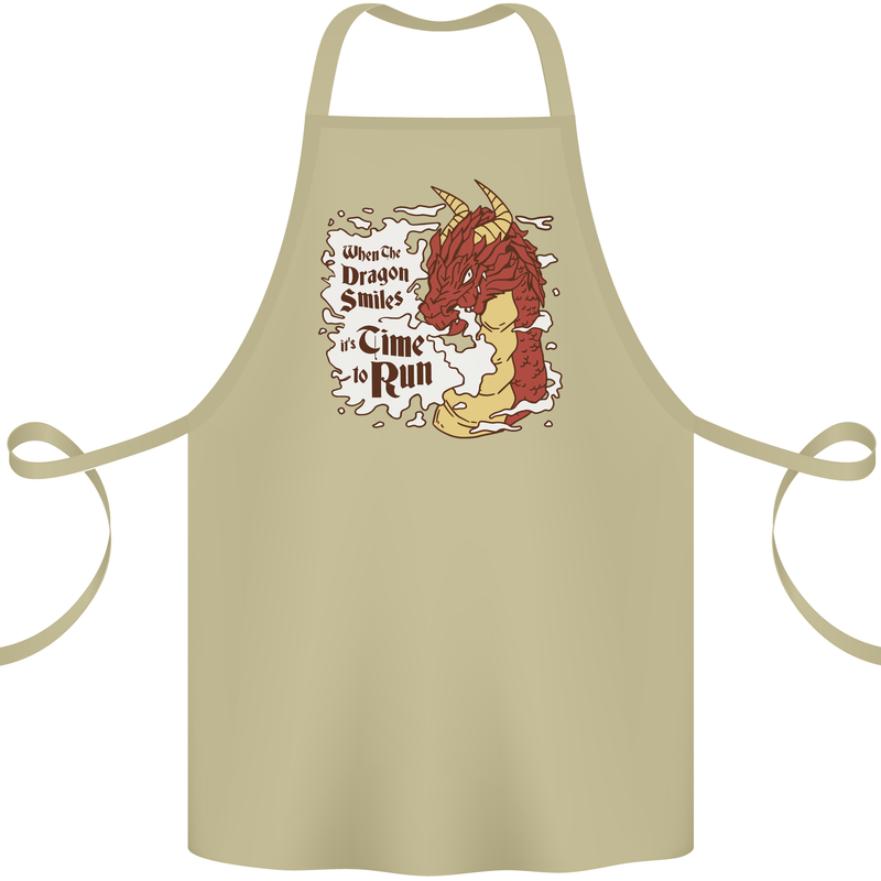 When a Drago Smiles Fantasy RPG Cotton Apron 100% Organic Khaki