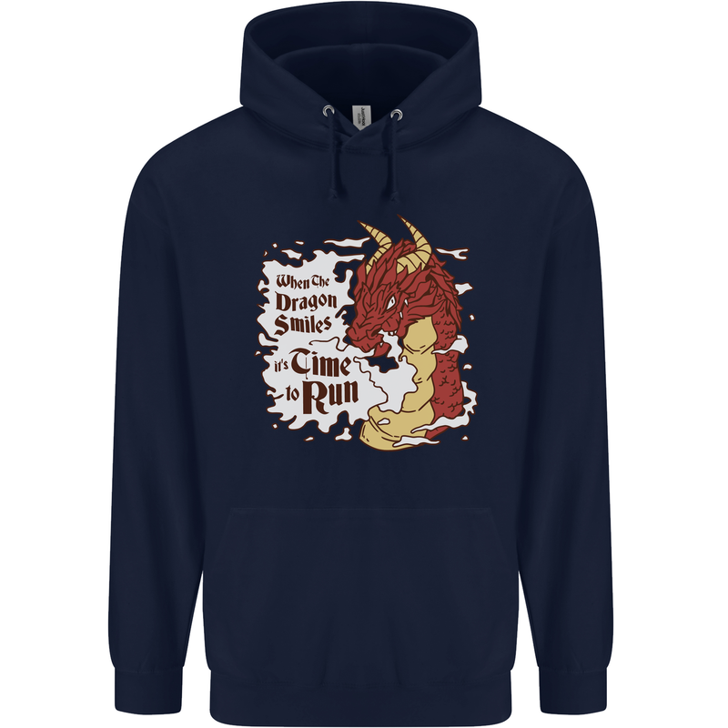 When a Dragon Smiles Fantasy RPG Childrens Kids Hoodie Navy Blue