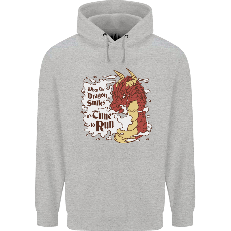 When a Dragon Smiles Fantasy RPG Mens 80% Cotton Hoodie Sports Grey