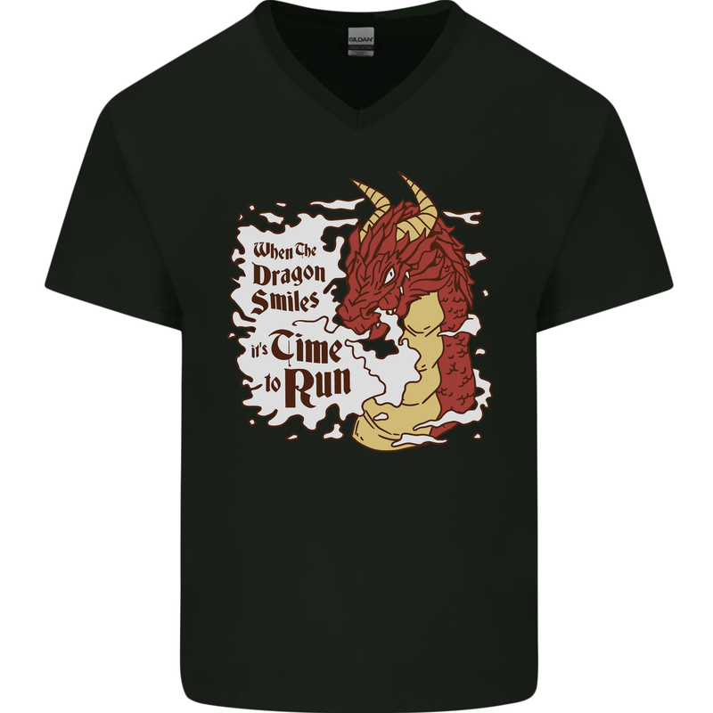 When a Dragon Smiles Fantasy RPG Mens V-Neck Cotton T-Shirt Black