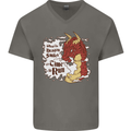 When a Dragon Smiles Fantasy RPG Mens V-Neck Cotton T-Shirt Charcoal