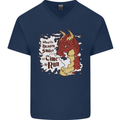 When a Dragon Smiles Fantasy RPG Mens V-Neck Cotton T-Shirt Navy Blue