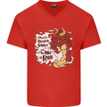 When a Dragon Smiles Fantasy RPG Mens V-Neck Cotton T-Shirt Red