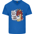 When a Dragon Smiles Fantasy RPG Mens V-Neck Cotton T-Shirt Royal Blue