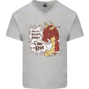 When a Dragon Smiles Fantasy RPG Mens V-Neck Cotton T-Shirt Sports Grey