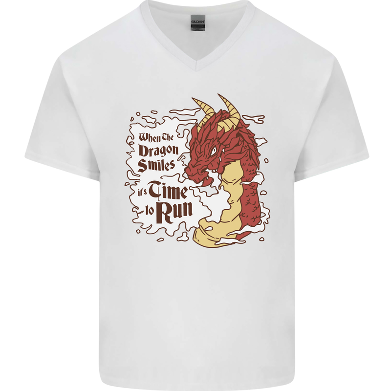 When a Dragon Smiles Fantasy RPG Mens V-Neck Cotton T-Shirt White