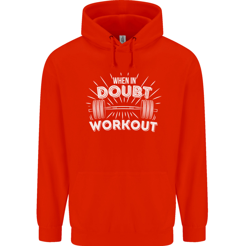 When in Doubt Workout Gym Training Top Mens 80% Cotton Hoodie Bright Red