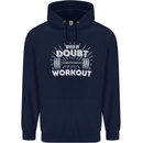 When in Doubt Workout Gym Training Top Mens 80% Cotton Hoodie Navy Blue