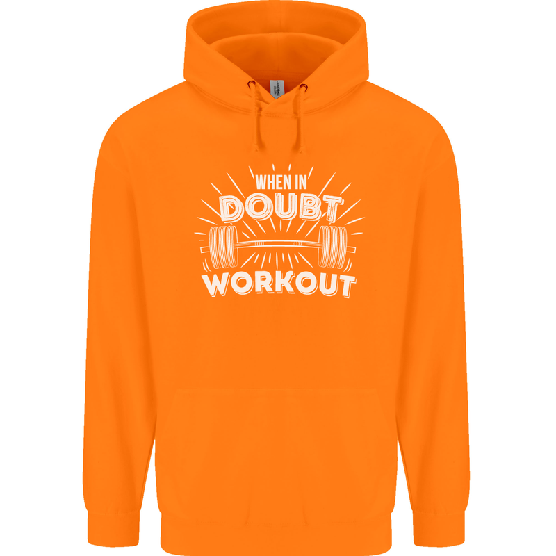 When in Doubt Workout Gym Training Top Mens 80% Cotton Hoodie Orange