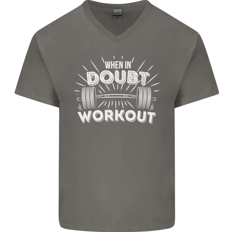 When in Doubt Workout Gym Training Top Mens V-Neck Cotton T-Shirt Charcoal