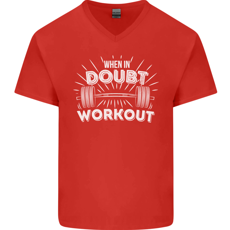 When in Doubt Workout Gym Training Top Mens V-Neck Cotton T-Shirt Red