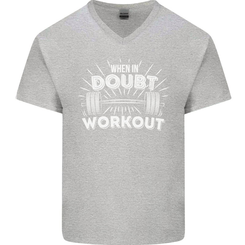 When in Doubt Workout Gym Training Top Mens V-Neck Cotton T-Shirt Sports Grey