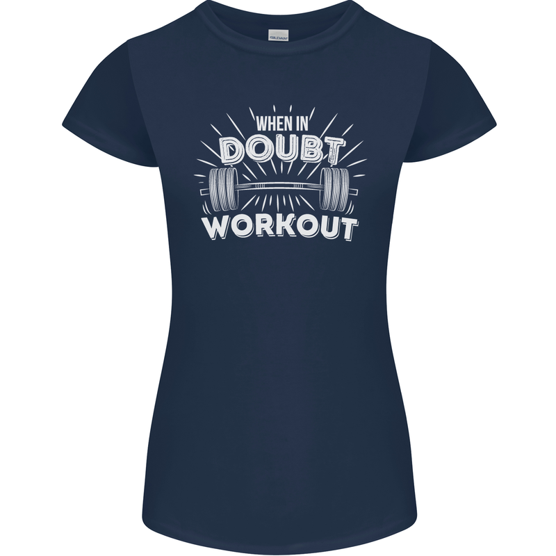 When in Doubt Workout Gym Training Top Womens Petite Cut T-Shirt Navy Blue