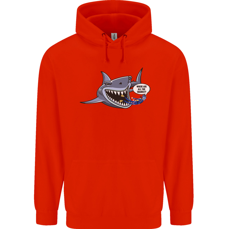 Where Are the Sharks? Scuba Diving Diver Childrens Kids Hoodie Bright Red