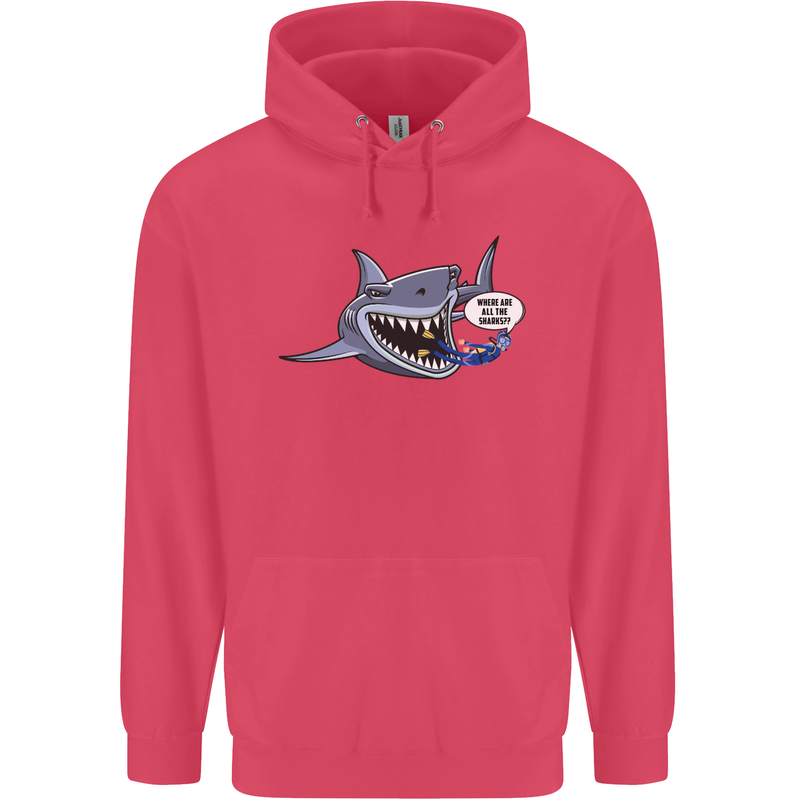 Where Are the Sharks? Scuba Diving Diver Childrens Kids Hoodie Heliconia