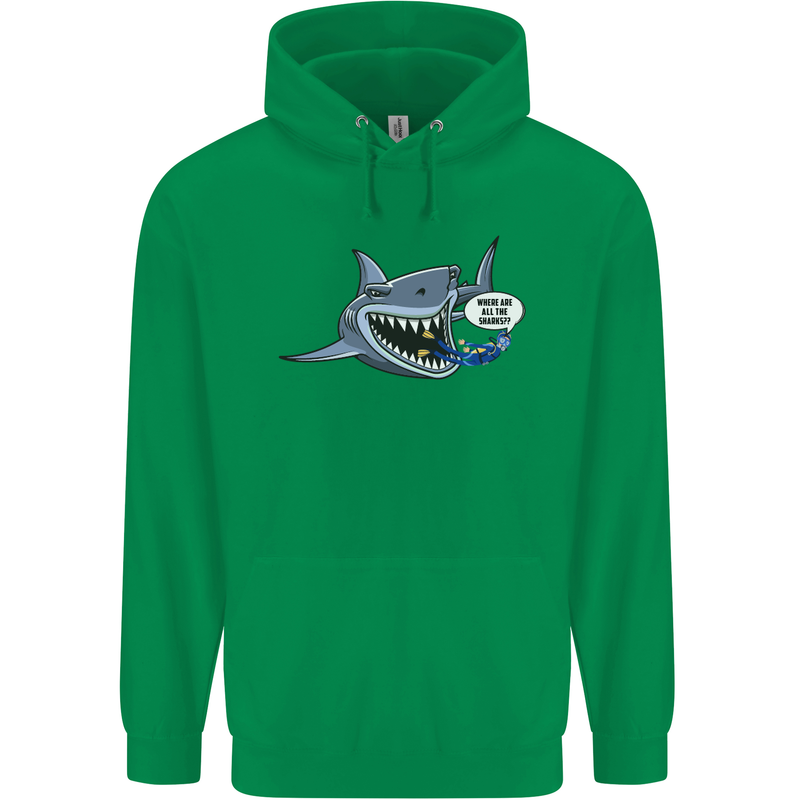 Where Are the Sharks? Scuba Diving Diver Childrens Kids Hoodie Irish Green