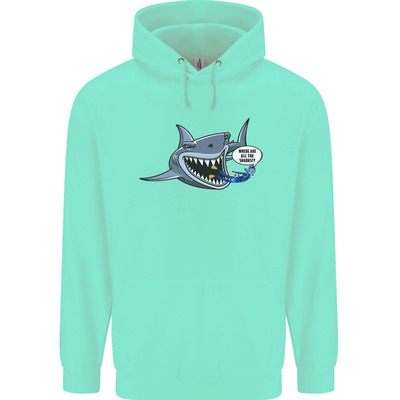 Where Are the Sharks? Scuba Diving Diver Childrens Kids Hoodie Peppermint