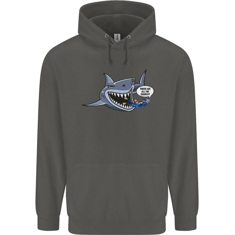Where Are the Sharks? Scuba Diving Diver Childrens Kids Hoodie Storm Grey