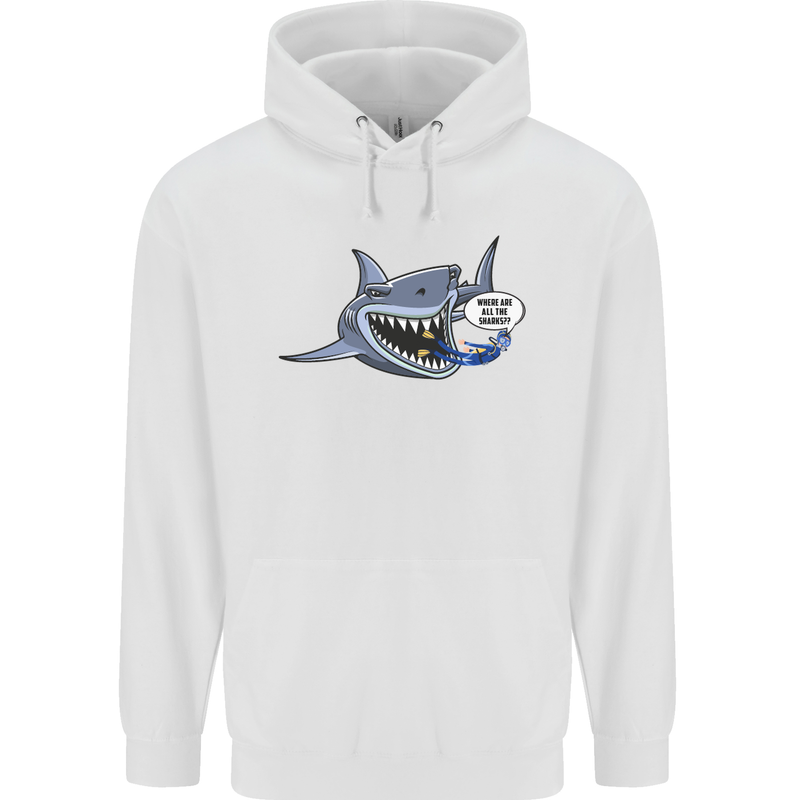 Where Are the Sharks? Scuba Diving Diver Childrens Kids Hoodie White