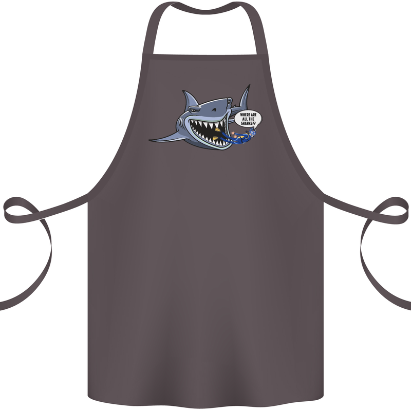Where Are the Sharks? Scuba Diving Diver Cotton Apron 100% Organic Dark Grey