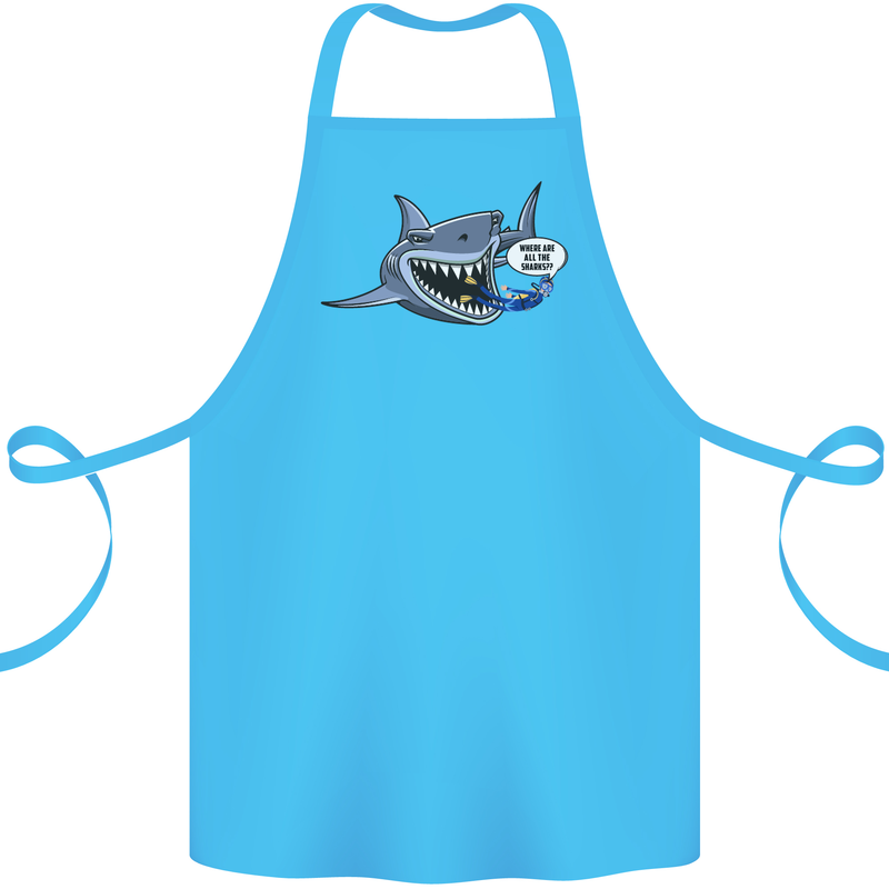 Where Are the Sharks? Scuba Diving Diver Cotton Apron 100% Organic Turquoise