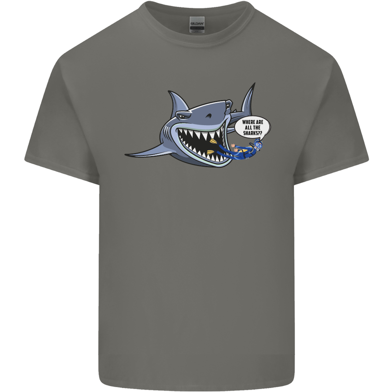 Where Are the Sharks? Scuba Diving Diver Kids T-Shirt Childrens Charcoal
