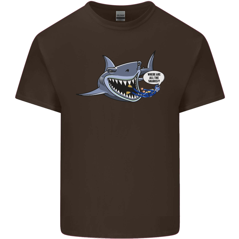 Where Are the Sharks? Scuba Diving Diver Kids T-Shirt Childrens Chocolate