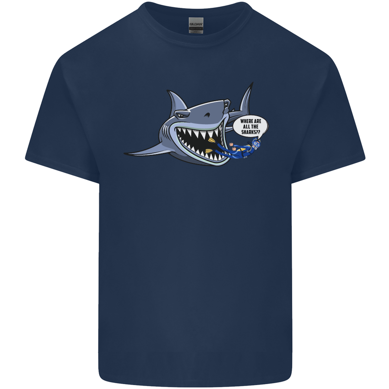 Where Are the Sharks? Scuba Diving Diver Kids T-Shirt Childrens Navy Blue