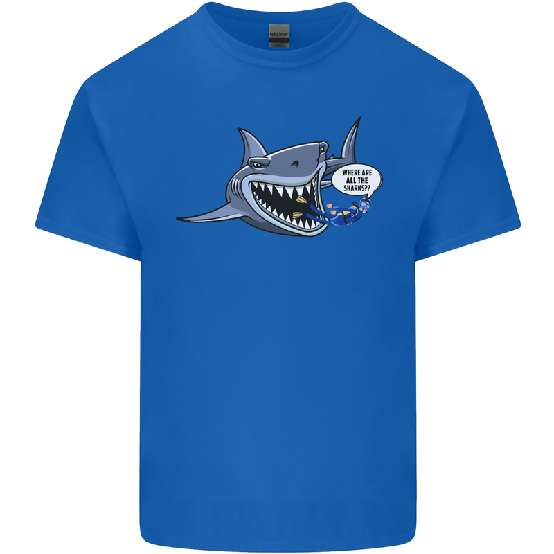 Where Are the Sharks? Scuba Diving Diver Mens Cotton T-Shirt Tee Top Royal Blue