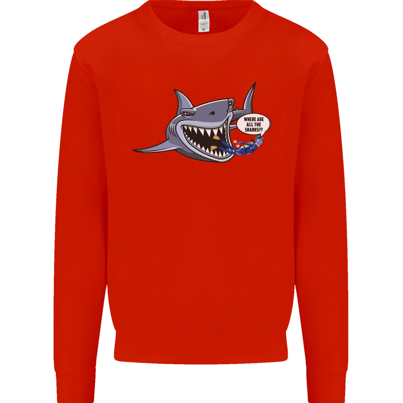 Where Are the Sharks? Scuba Diving Diver Mens Sweatshirt Jumper Bright Red