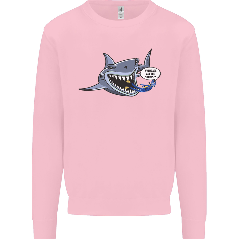 Where Are the Sharks? Scuba Diving Diver Mens Sweatshirt Jumper Light Pink